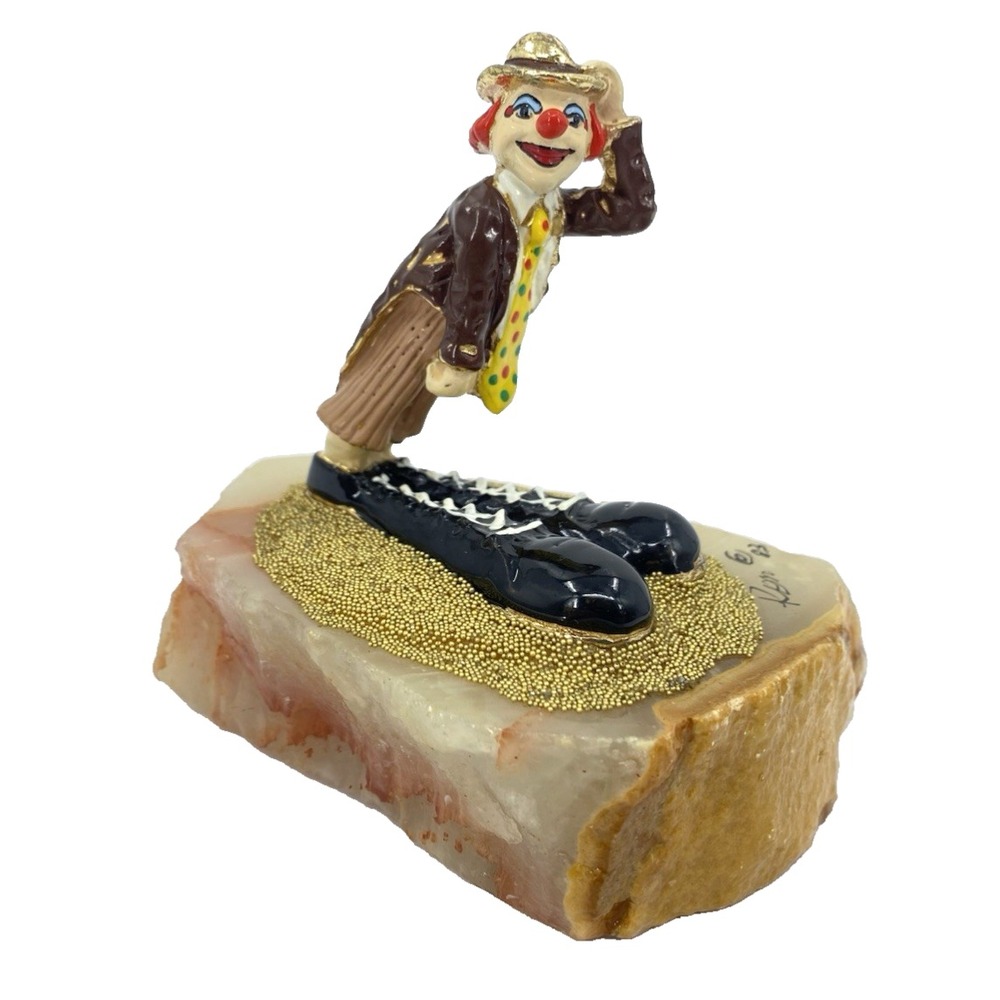 Ron Lee Clown Figurine 1983 24Kt Gold Plate‎ "Tipping Hat" Alabaster Base VTG